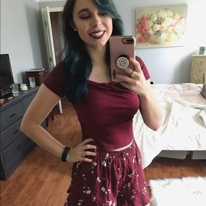 Burgundy Off The Shoulder Crop Top